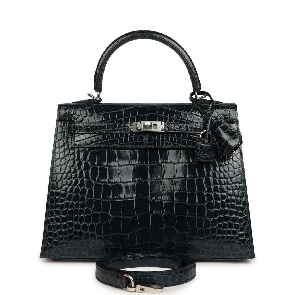 Hermes Kelly Sellier 25 Vert Rousseau Shiny Alligator Palladium Hardware