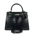 Hermes Kelly Sellier 25 Vert Rousseau Shiny Alligator Palladium Hardware