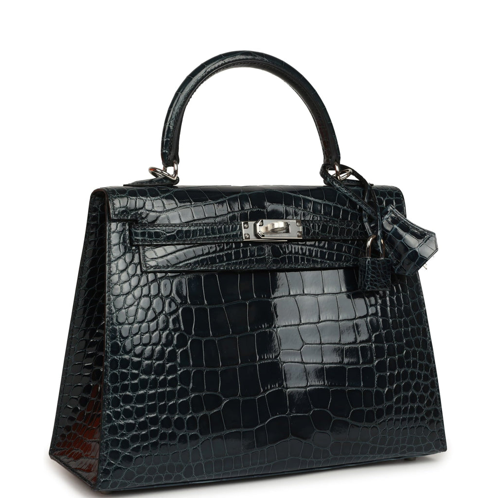 Hermes Kelly Sellier 25 Vert Rousseau Shiny Alligator Palladium Hardware