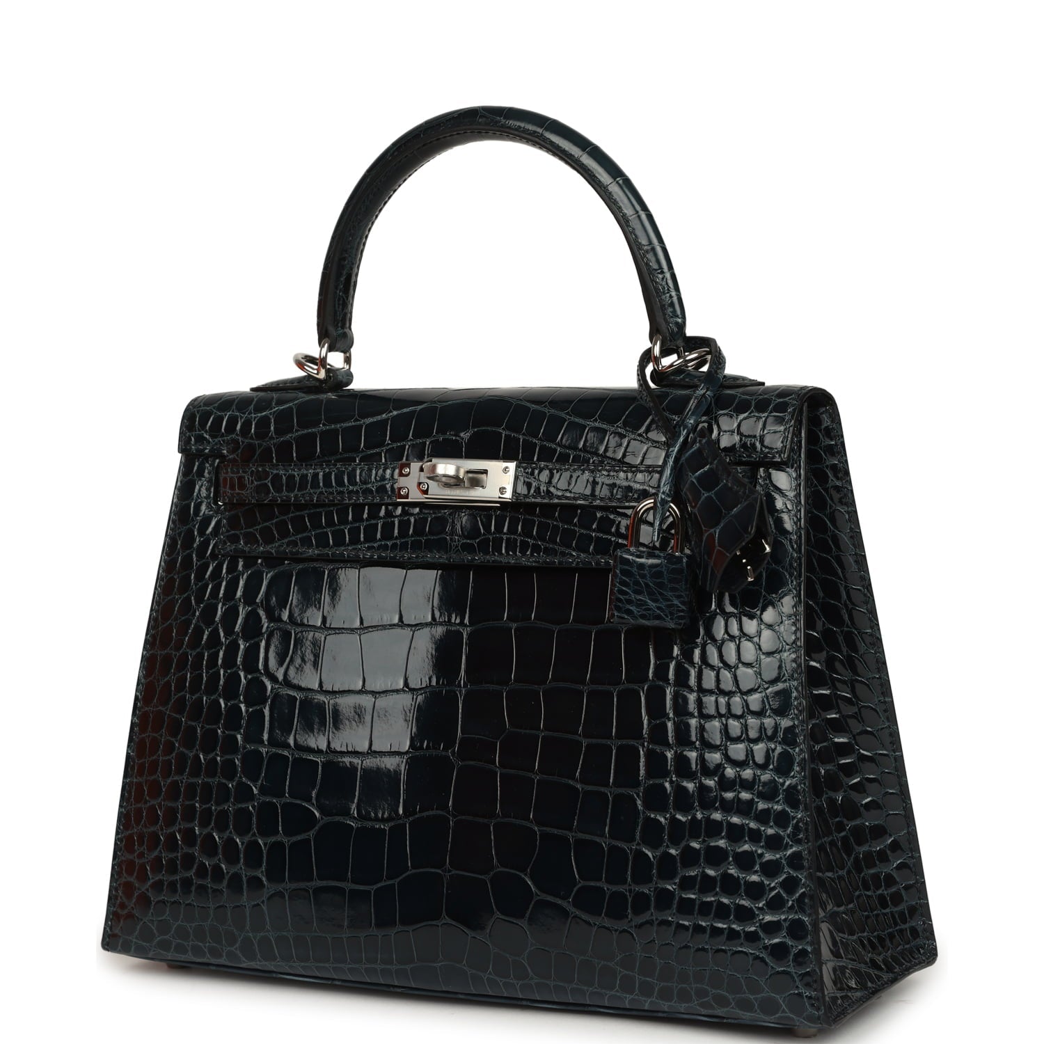 Hermes Kelly Sellier 25 Vert Rousseau Shiny Alligator Palladium Hardware