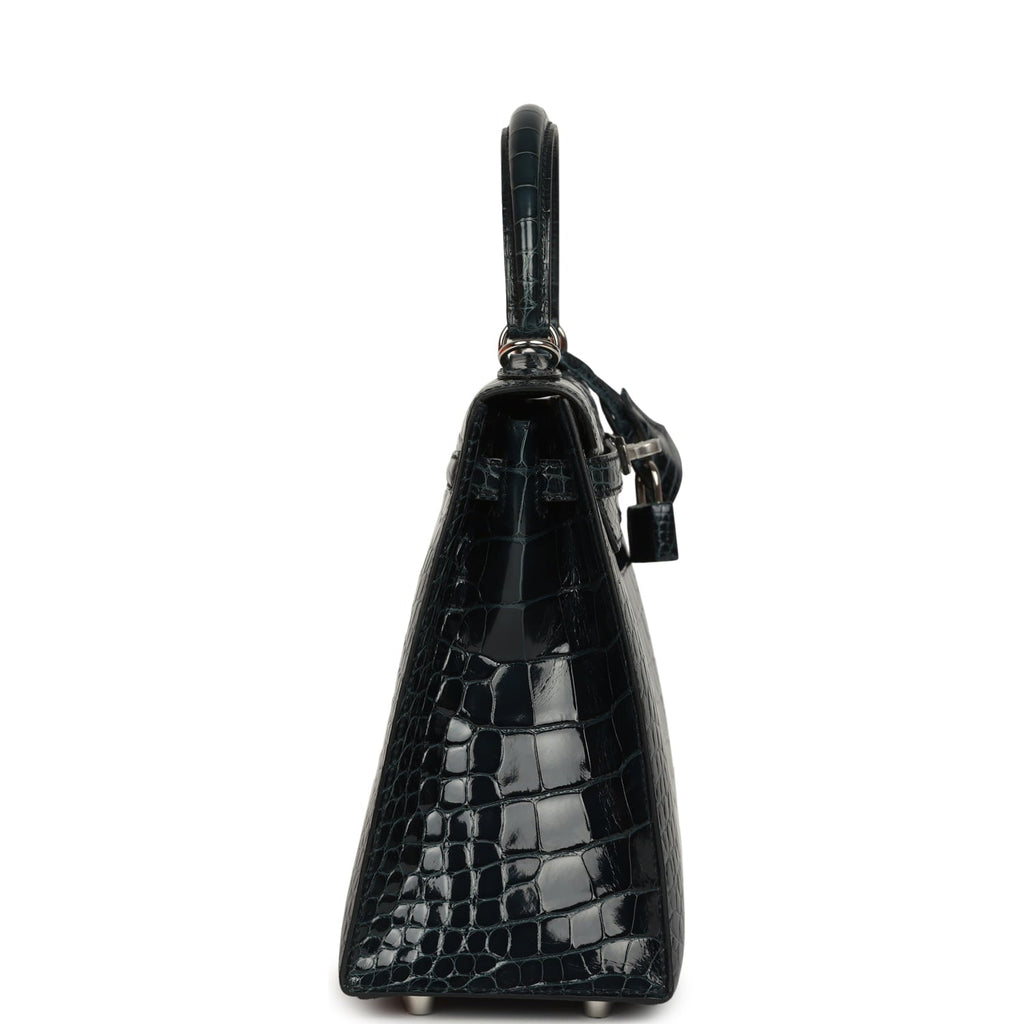 Hermes Kelly Sellier 25 Vert Rousseau Shiny Alligator Palladium Hardware