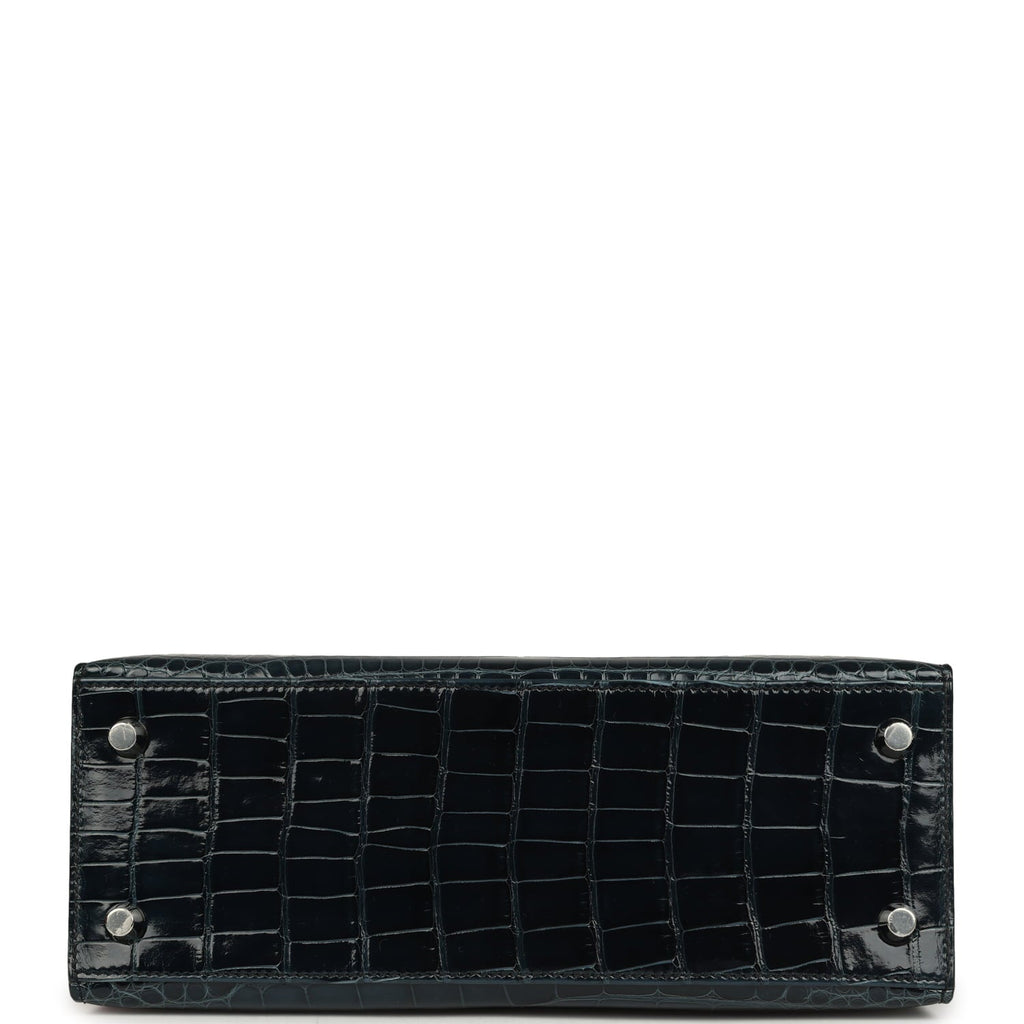 Hermes Kelly Sellier 25 Vert Rousseau Shiny Alligator Palladium Hardware