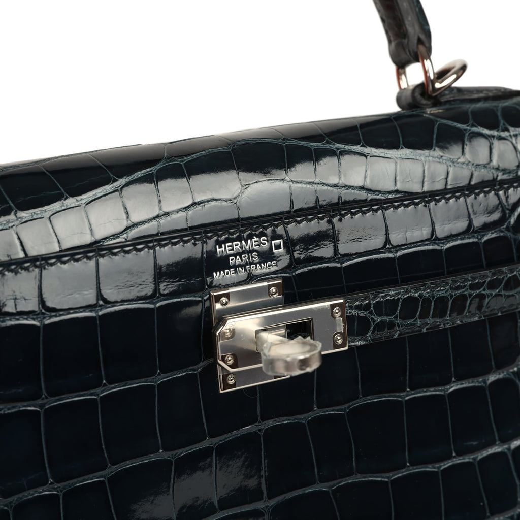 Hermes Kelly Sellier 25 Vert Rousseau Shiny Alligator Palladium Hardware