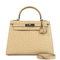 Pre-owned Hermes Kelly Sellier 28 Parchemin Ostrich Palladium Hardware