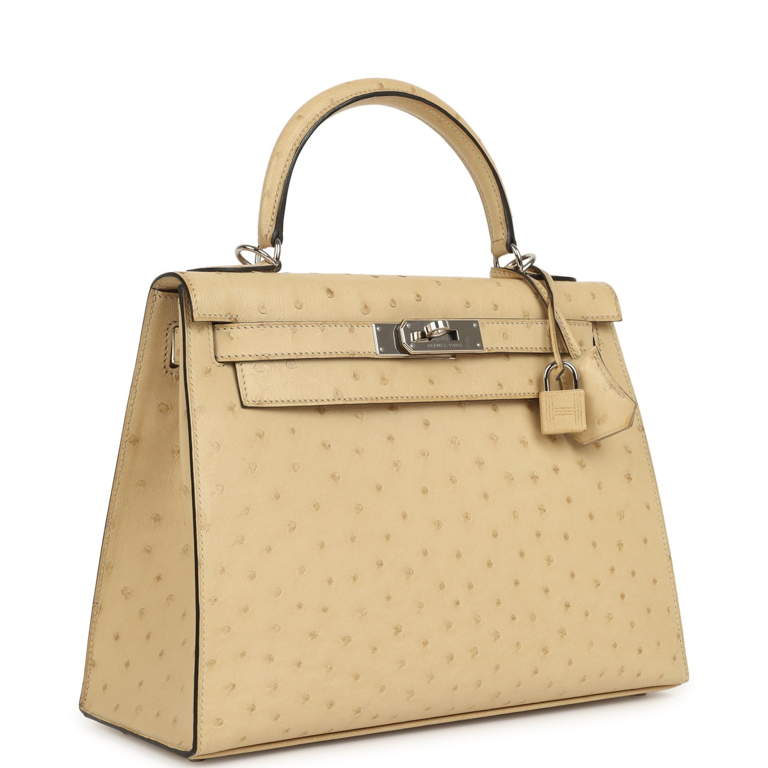 Pre-owned Hermes Kelly Sellier 28 Parchemin Ostrich Palladium Hardware