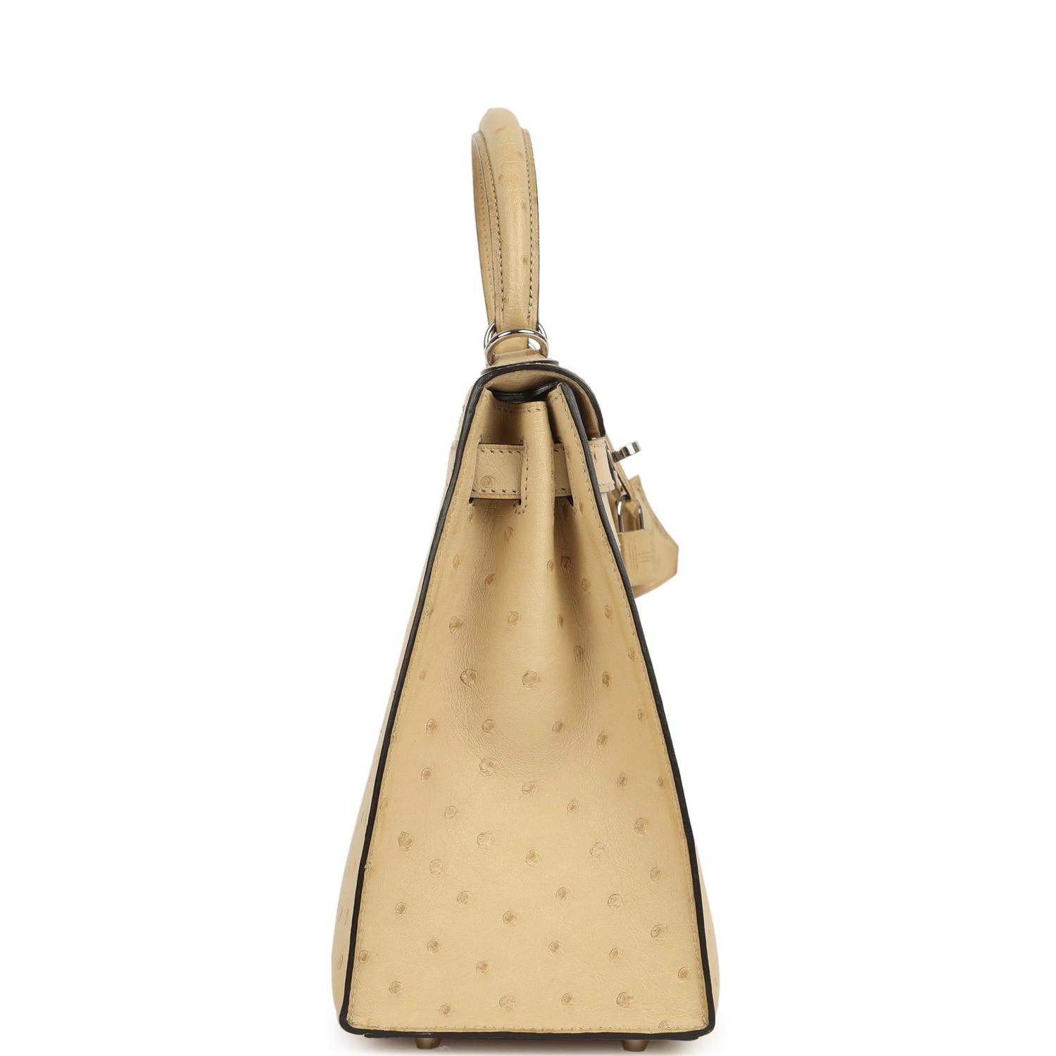 Pre-owned Hermes Kelly Sellier 28 Parchemin Ostrich Palladium Hardware
