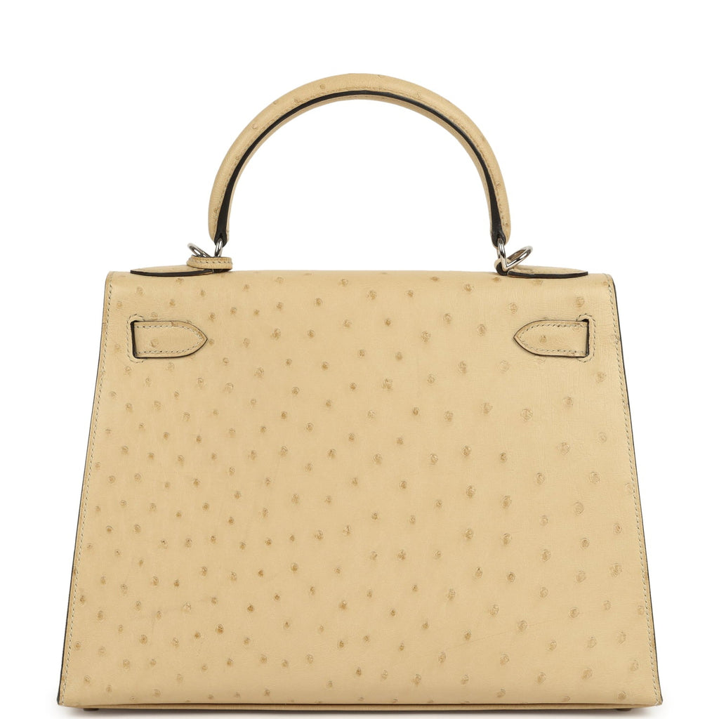 Pre-owned Hermes Kelly Sellier 28 Parchemin Ostrich Palladium Hardware