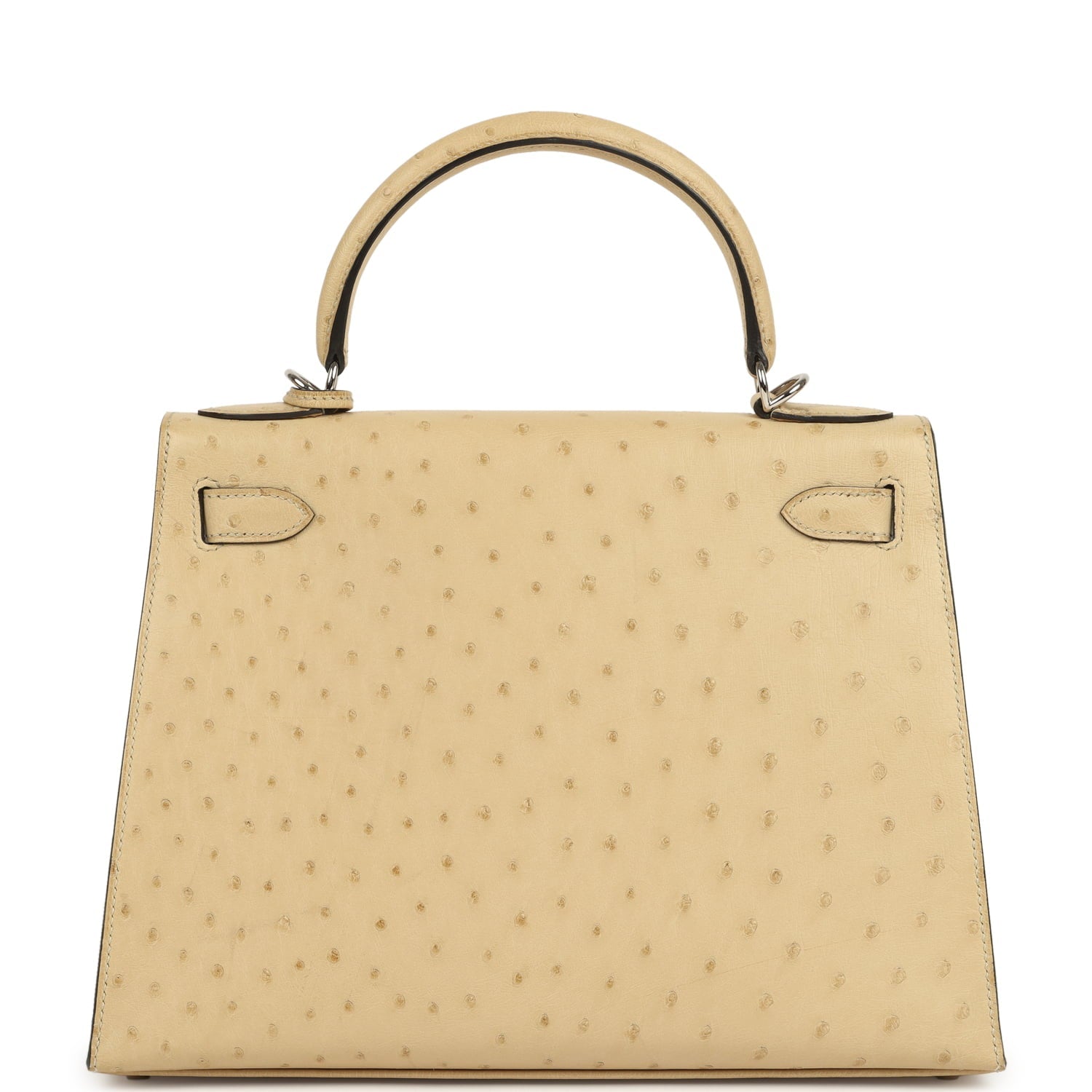 Pre-owned Hermes Kelly Sellier 28 Parchemin Ostrich Palladium Hardware
