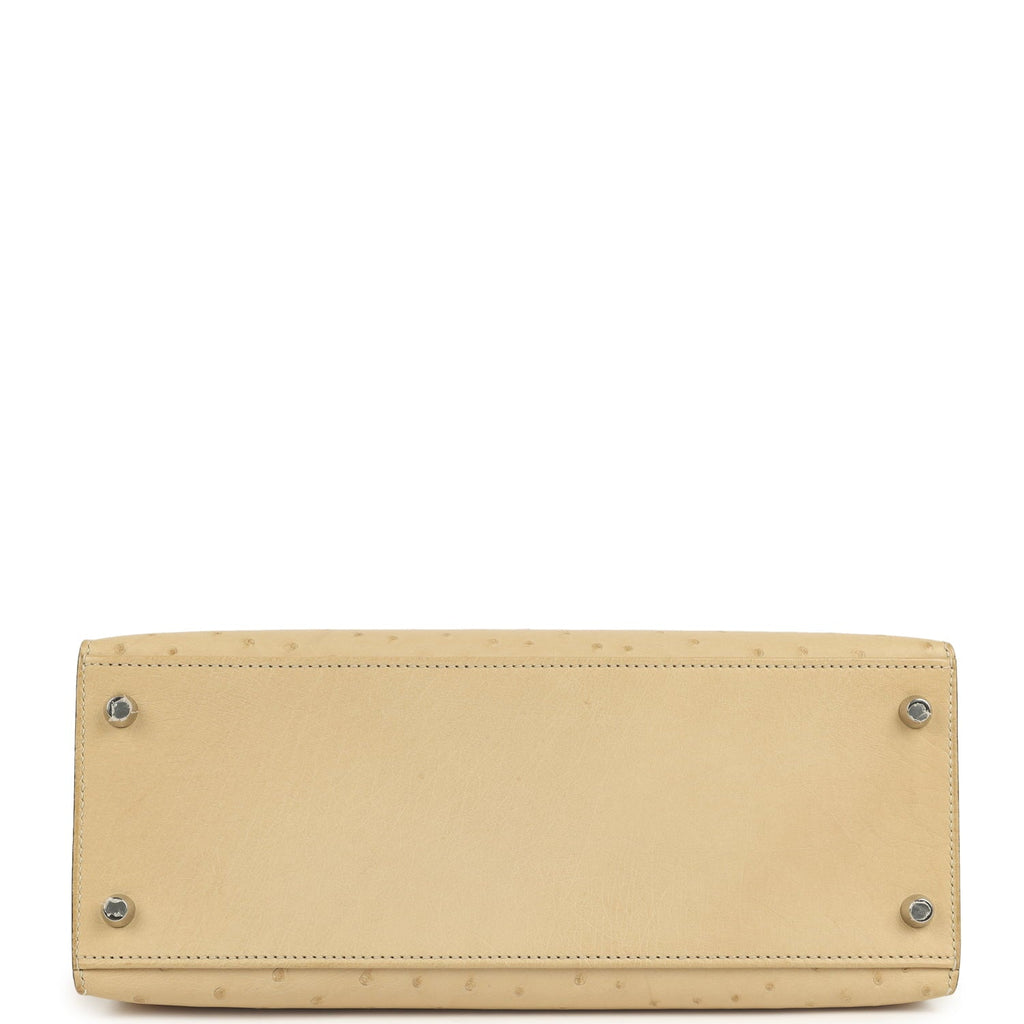Pre-owned Hermes Kelly Sellier 28 Parchemin Ostrich Palladium Hardware