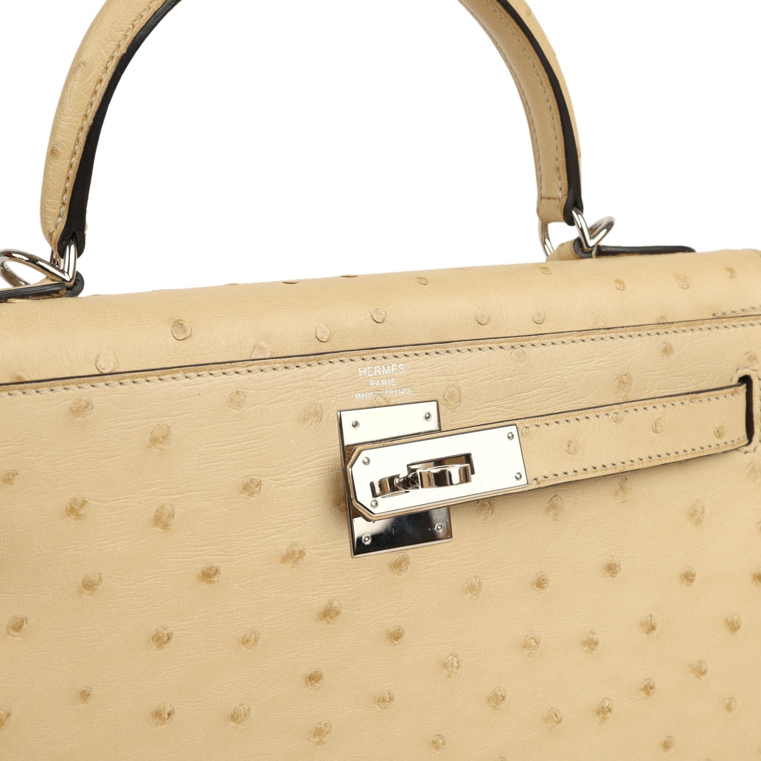 Pre-owned Hermes Kelly Sellier 28 Parchemin Ostrich Palladium Hardware