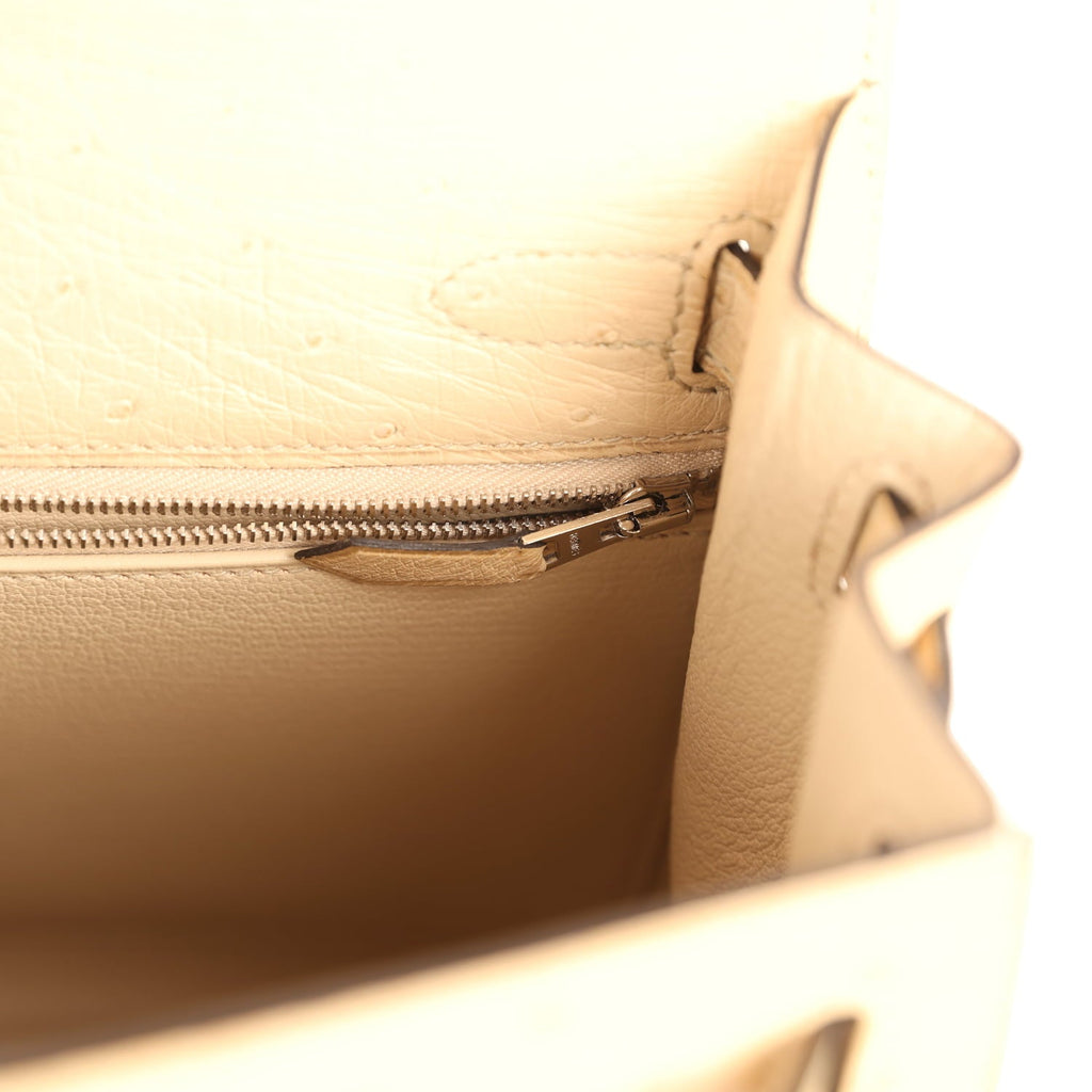 Pre-owned Hermes Kelly Sellier 28 Parchemin Ostrich Palladium Hardware