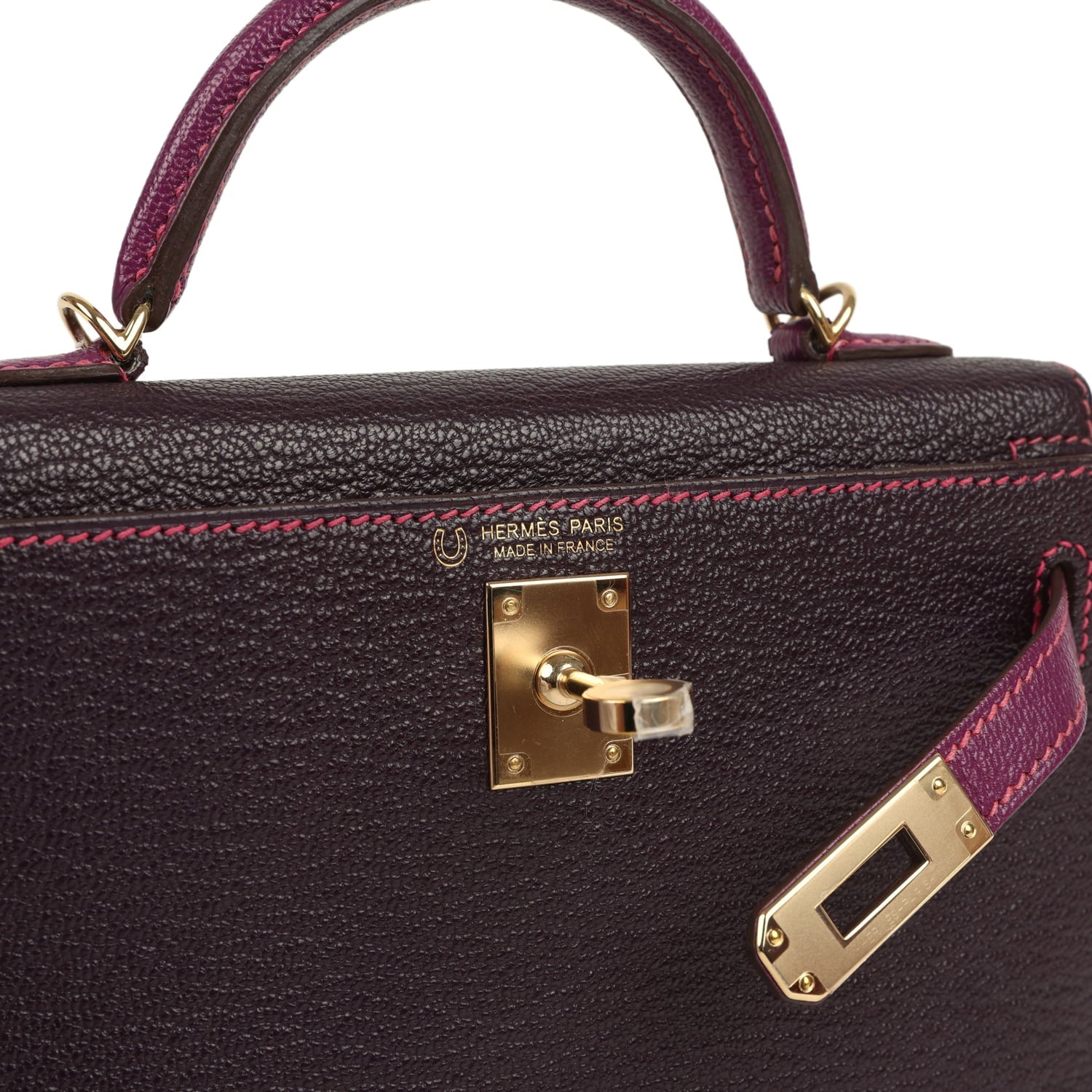 Hermes Special Order (HSS) Kelly Sellier 20 Raisin and Anemone Chevre Mysore Permabrass Hardware