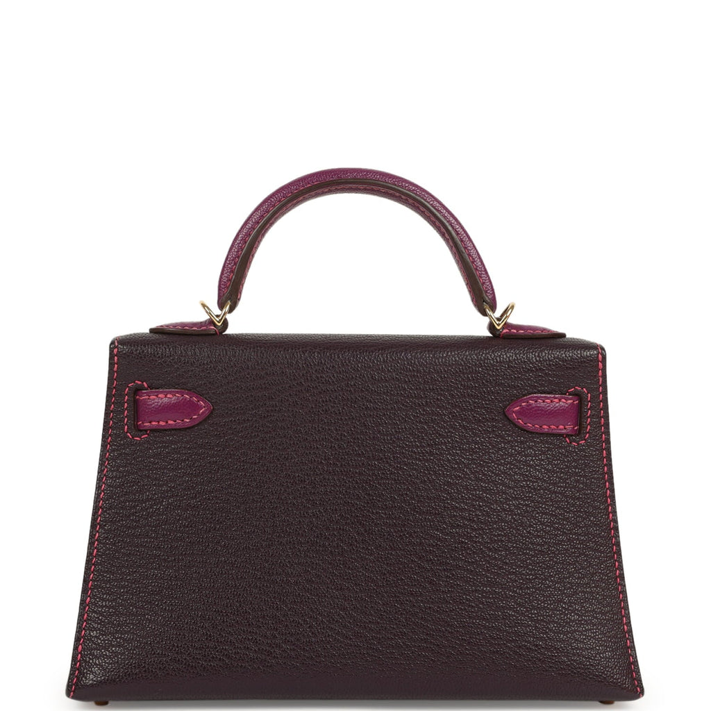 Hermes Special Order (HSS) Kelly Sellier 20 Raisin and Anemone Chevre Mysore Permabrass Hardware