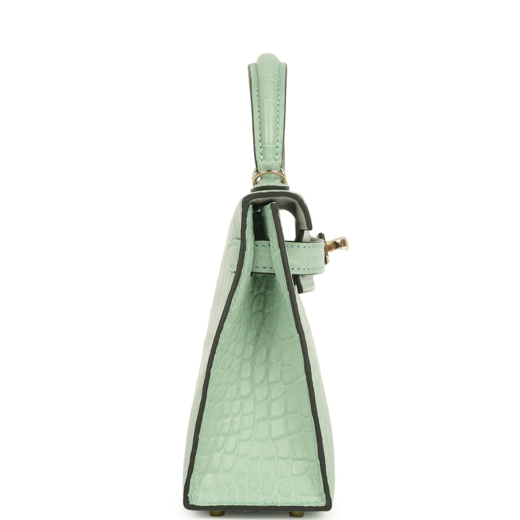 Hermes Special Order (HSS) Kelly Sellier 20 Vert D'eau Verso Matte Alligator Permabrass Hardware