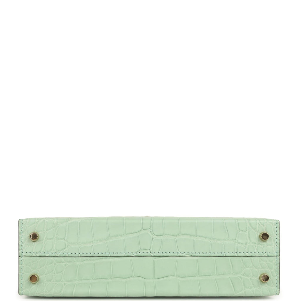Hermes Special Order (HSS) Kelly Sellier 20 Vert D'eau Verso Matte Alligator Permabrass Hardware