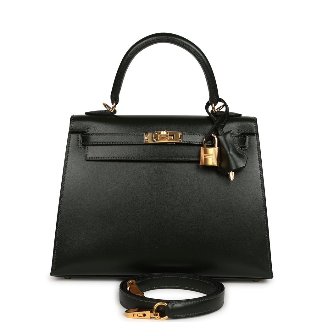 Hermes Kelly Sellier 25 Vert Fonce Box Gold Hardware
