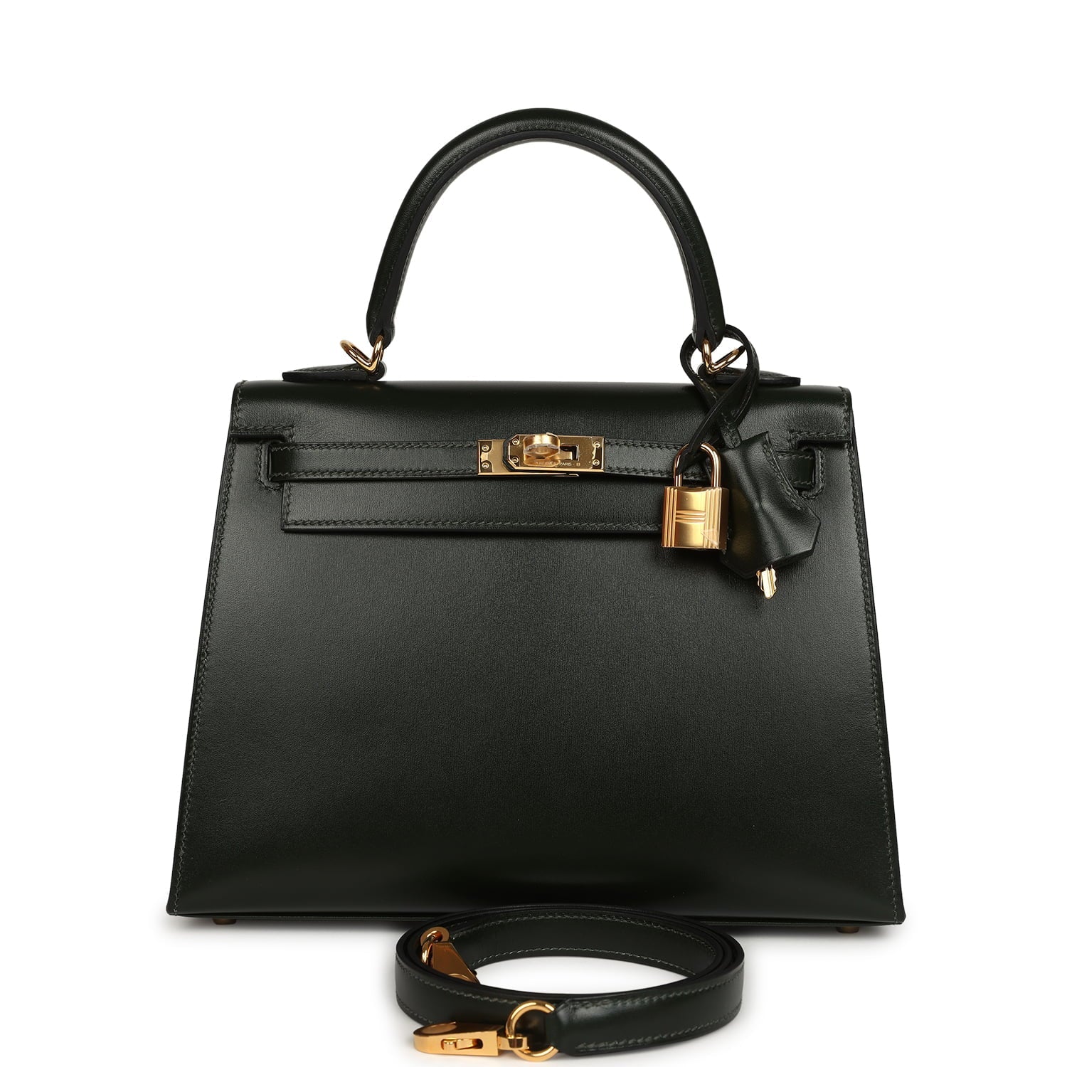 Hermes Kelly Sellier 25 Vert Fonce Box Gold Hardware