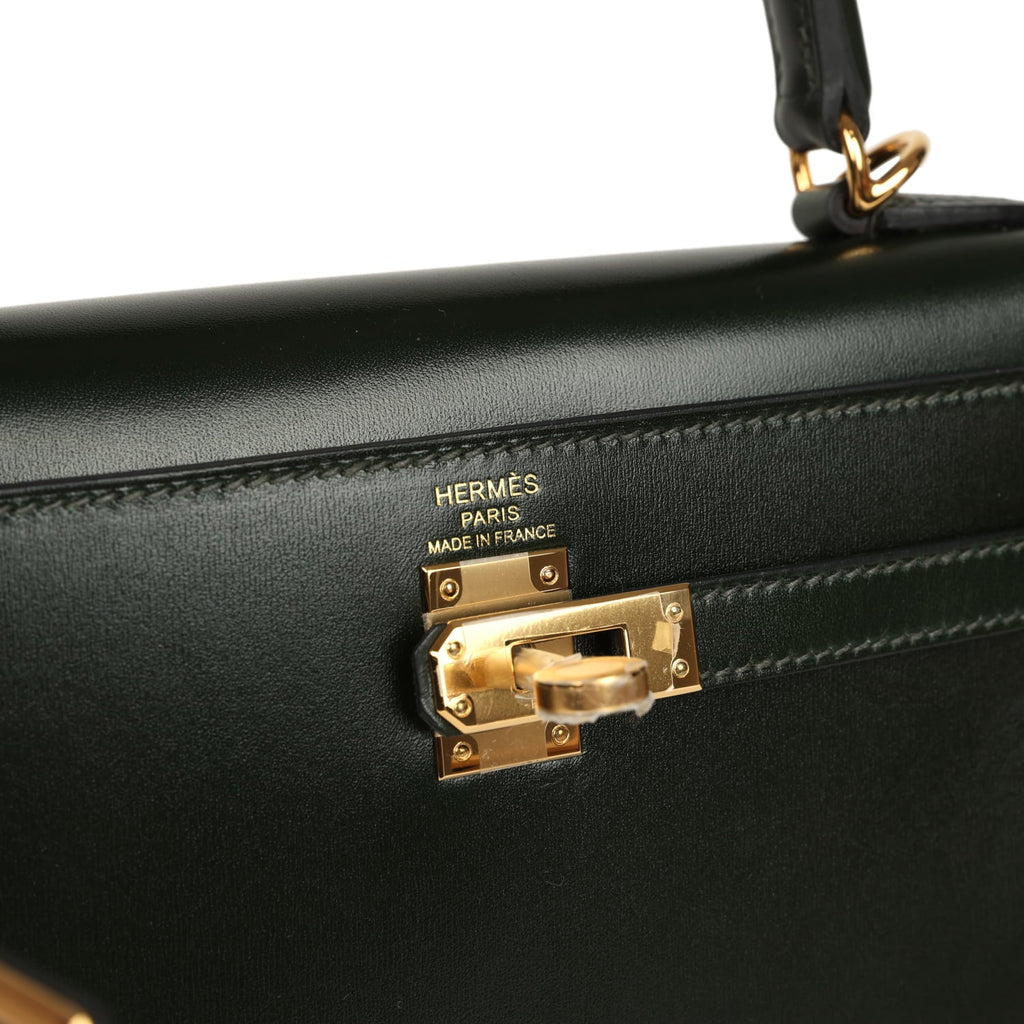 Hermes Kelly Sellier 25 Vert Fonce Box Gold Hardware
