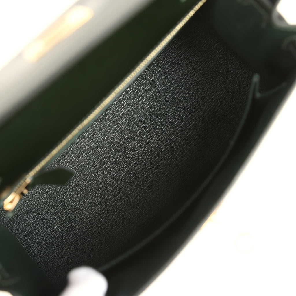 Hermes Kelly Sellier 25 Vert Fonce Box Gold Hardware