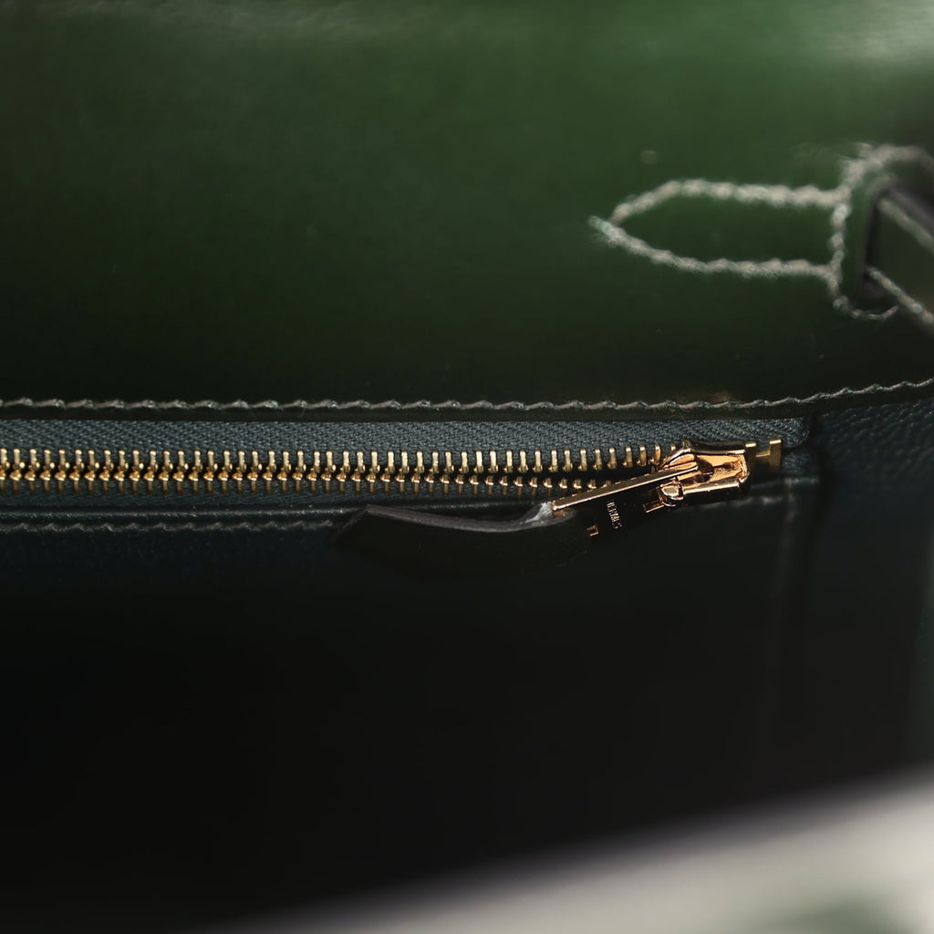 Hermes Kelly Sellier 25 Vert Fonce Box Gold Hardware