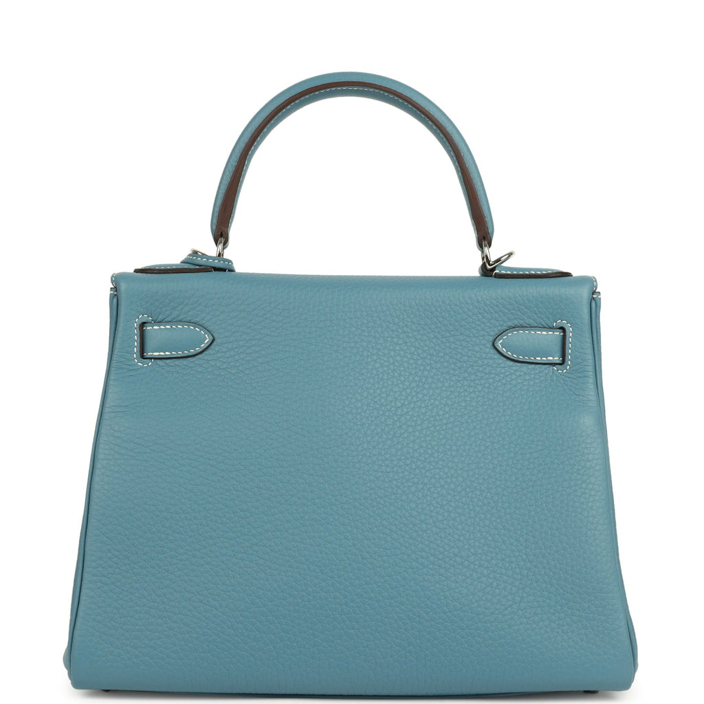 Hermes Special Order (HSS) Kelly Retourne 28 Blue Jean Verso Clemence Palladium Hardware