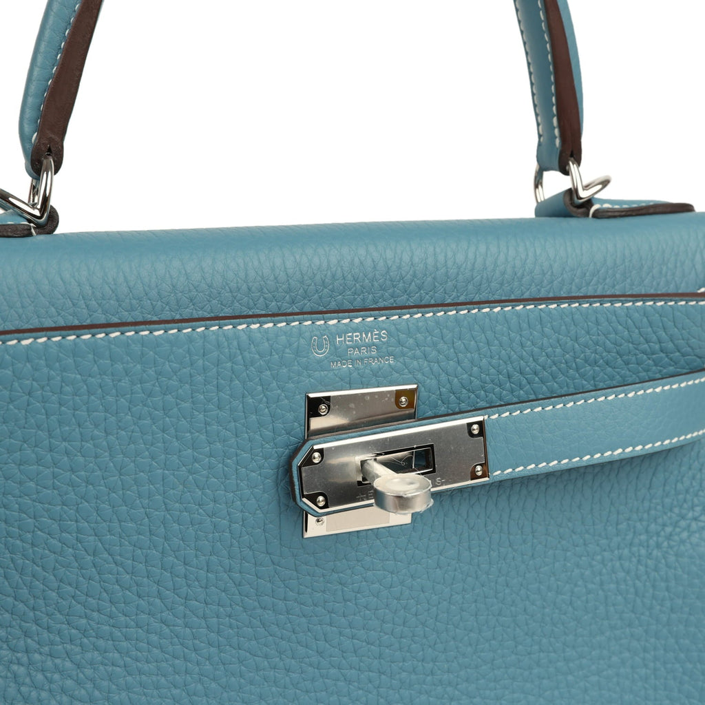 Hermes Special Order (HSS) Kelly Retourne 28 Blue Jean Verso Clemence Palladium Hardware