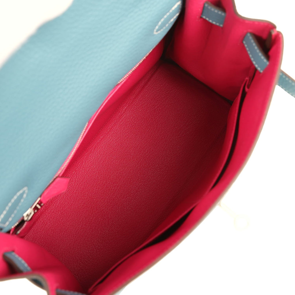 Hermes Special Order (HSS) Kelly Retourne 28 Blue Jean Verso Clemence Palladium Hardware