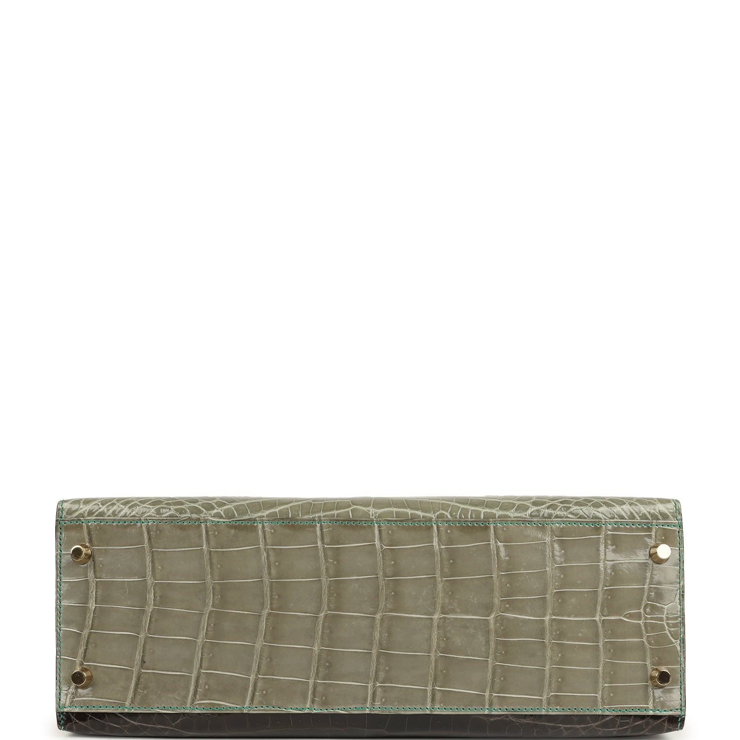 Pre-owned Hermes Special Order (HSS) Kelly Sellier 32 Graphite, Gris Tourterelle and Geranium Shiny Niloticus Crocodile Brushed Gold Hardware