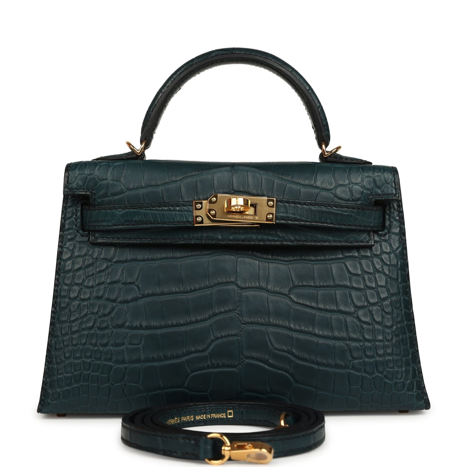 Hermes Kelly Sellier 20 Vert Rousseau Matte Alligator Gold Hardware