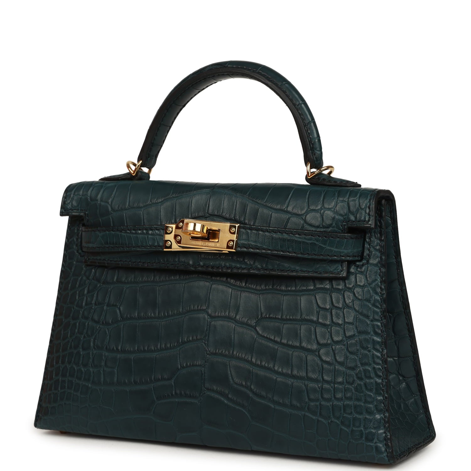 Hermes Kelly Sellier 20 Vert Rousseau Matte Alligator Gold Hardware