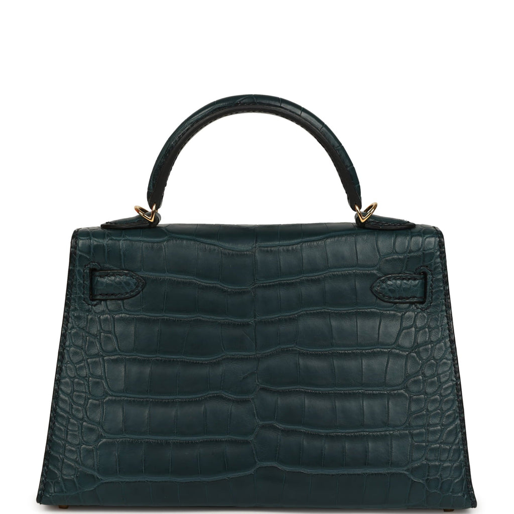 Hermes Kelly Sellier 20 Vert Rousseau Matte Alligator Gold Hardware