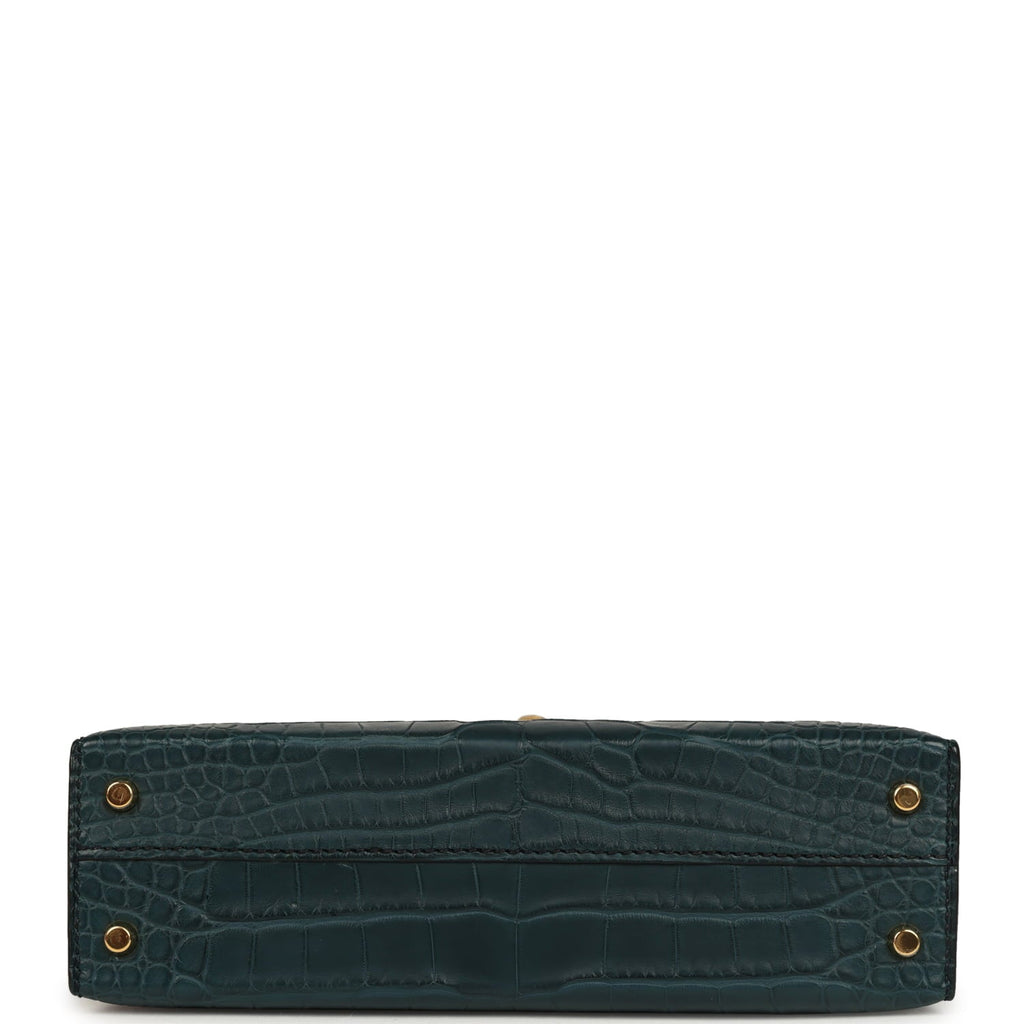 Hermes Kelly Sellier 20 Vert Rousseau Matte Alligator Gold Hardware