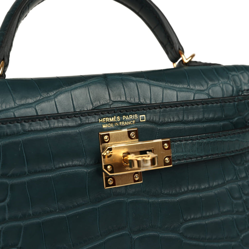 Hermes Kelly Sellier 20 Vert Rousseau Matte Alligator Gold Hardware