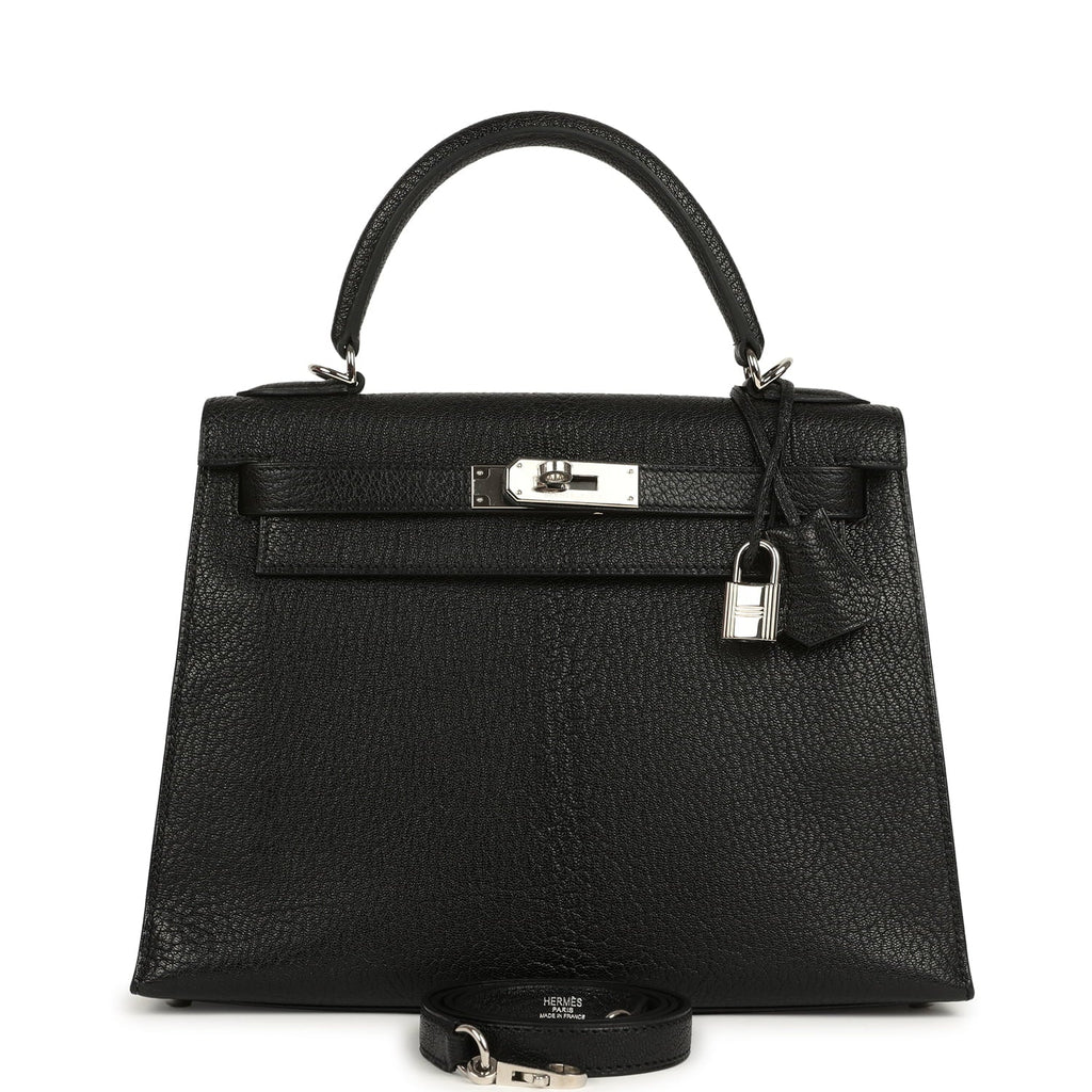 New Hermes Kelly Sellier 28 Black Chevre De Coromandel Palladium Hardware