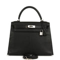 New Hermes Kelly Sellier 28 Black Chevre De Coromandel Palladium Hardware