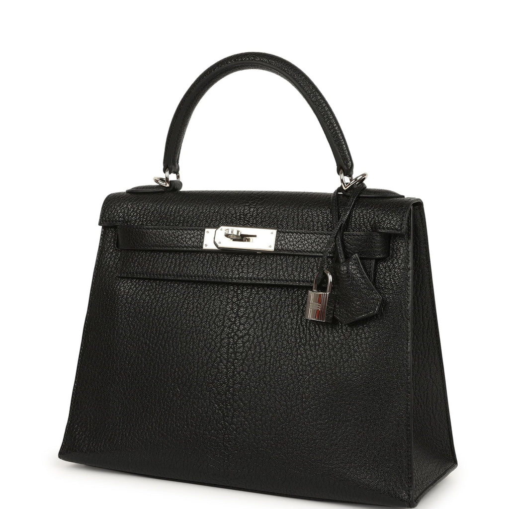 New Hermes Kelly Sellier 28 Black Chevre De Coromandel Palladium Hardware