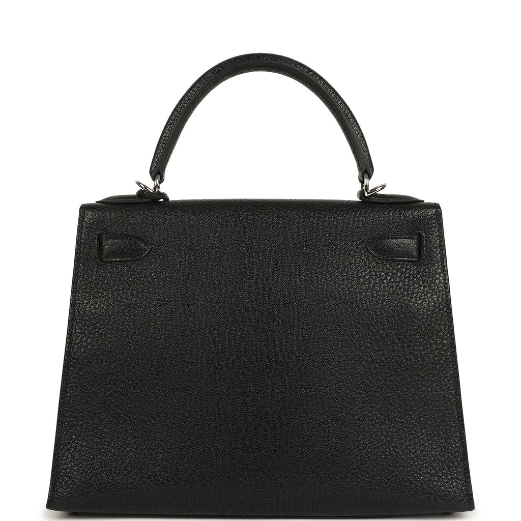 New Hermes Kelly Sellier 28 Black Chevre De Coromandel Palladium Hardware