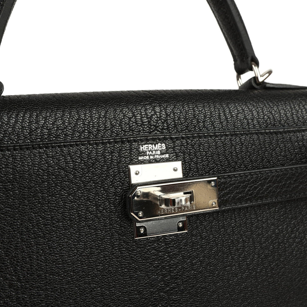 New Hermes Kelly Sellier 28 Black Chevre De Coromandel Palladium Hardware