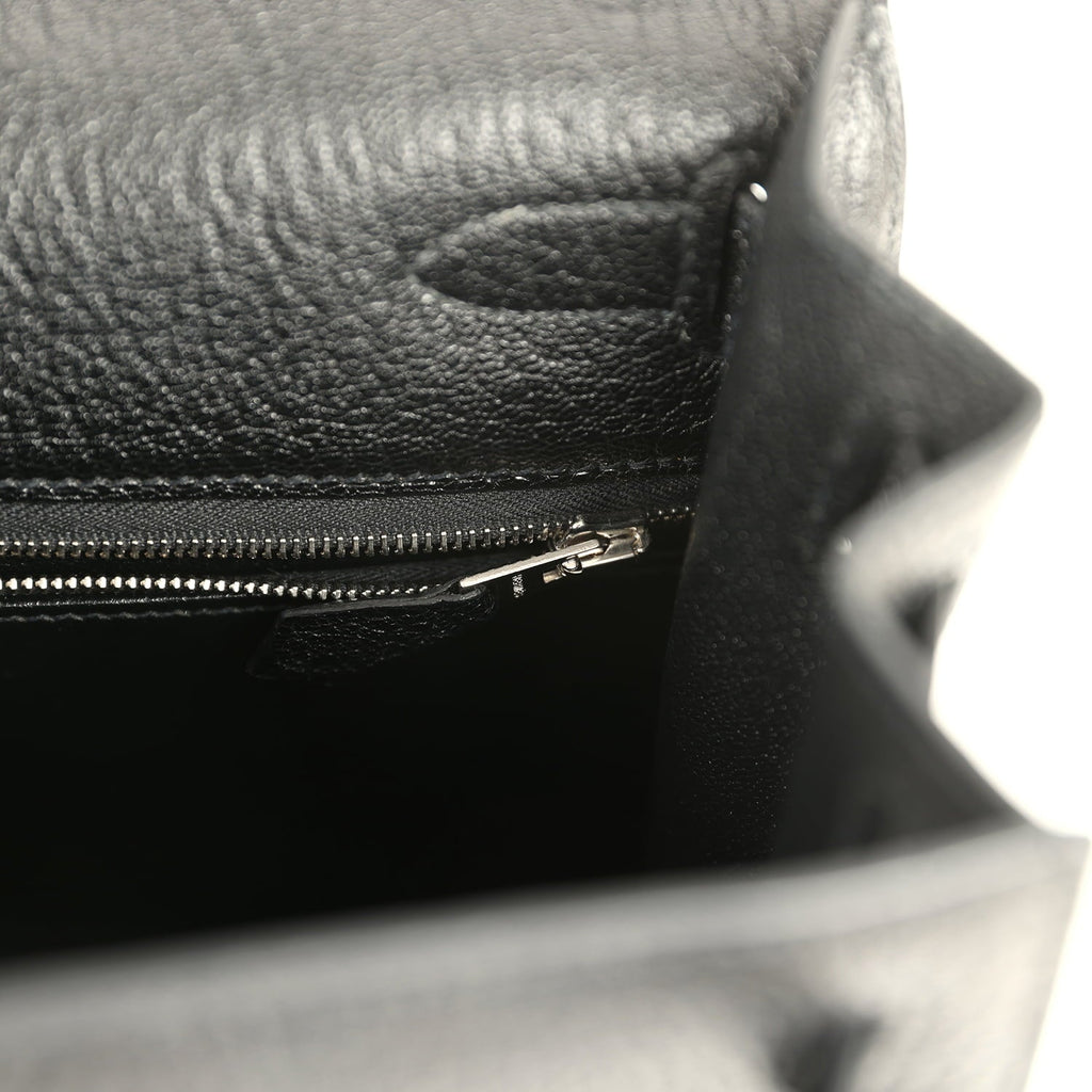 New Hermes Kelly Sellier 28 Black Chevre De Coromandel Palladium Hardware