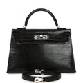 Hermes Kelly Sellier 20 Black Shiny Lizard Palladium Hardware