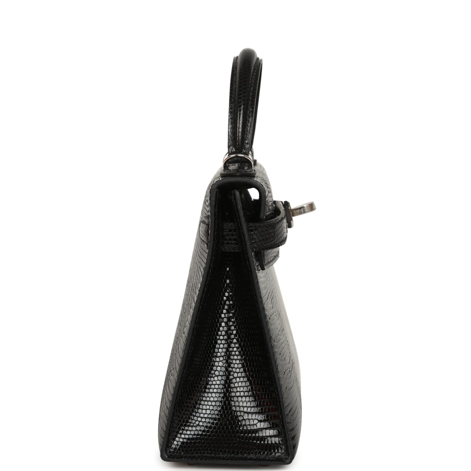 Hermes Kelly Sellier 20 Black Shiny Lizard Palladium Hardware