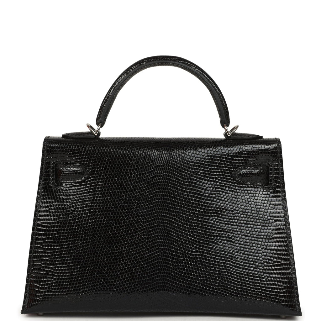 Hermes Kelly Sellier 20 Black Shiny Lizard Palladium Hardware