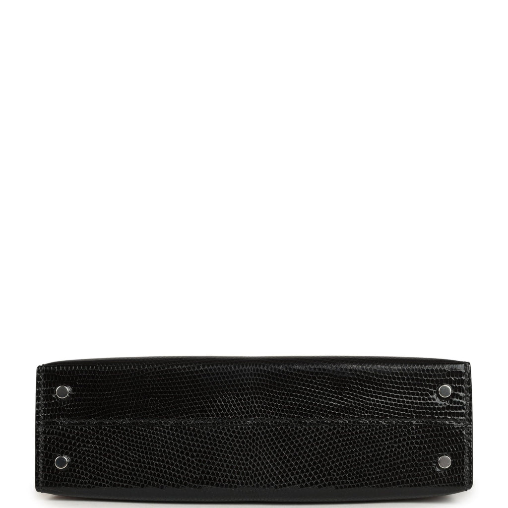 Hermes Kelly Sellier 20 Black Shiny Lizard Palladium Hardware