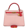 Pre-owned Hermes Special Order (HSS) Kelly Sellier 28 Rose Sakura and Rose Extreme Chevre Brushed Gold Hardware