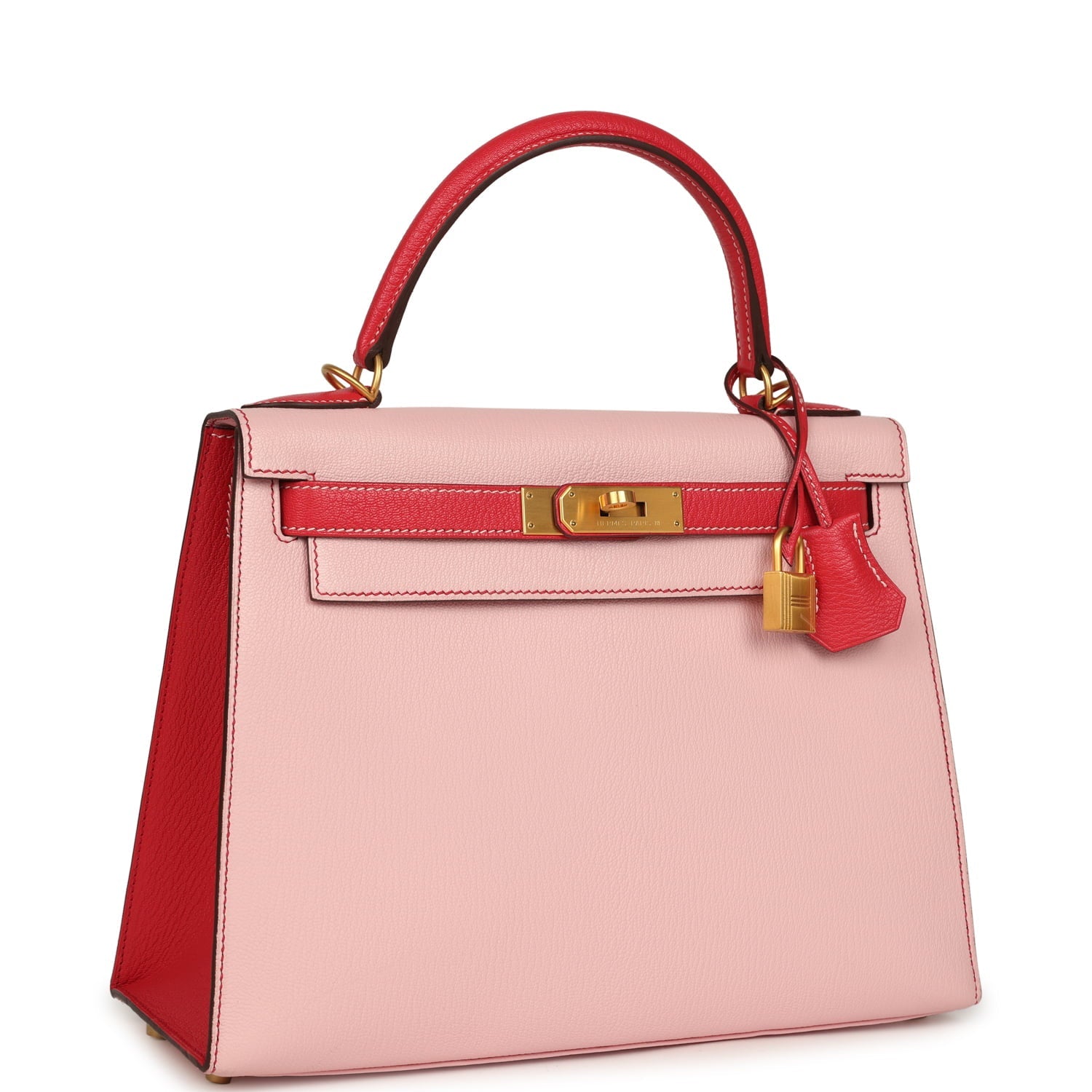 Pre-owned Hermes Special Order (HSS) Kelly Sellier 28 Rose Sakura and Rose Extreme Chevre Brushed Gold Hardware