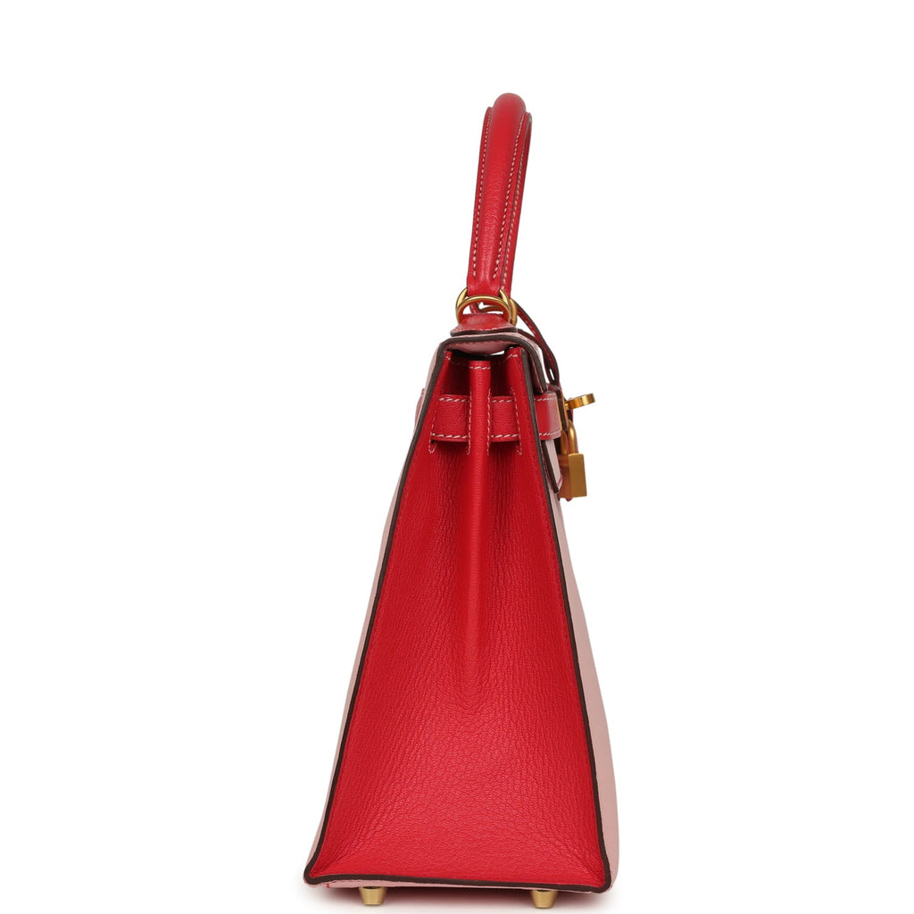 Pre-owned Hermes Special Order (HSS) Kelly Sellier 28 Rose Sakura and Rose Extreme Chevre Brushed Gold Hardware