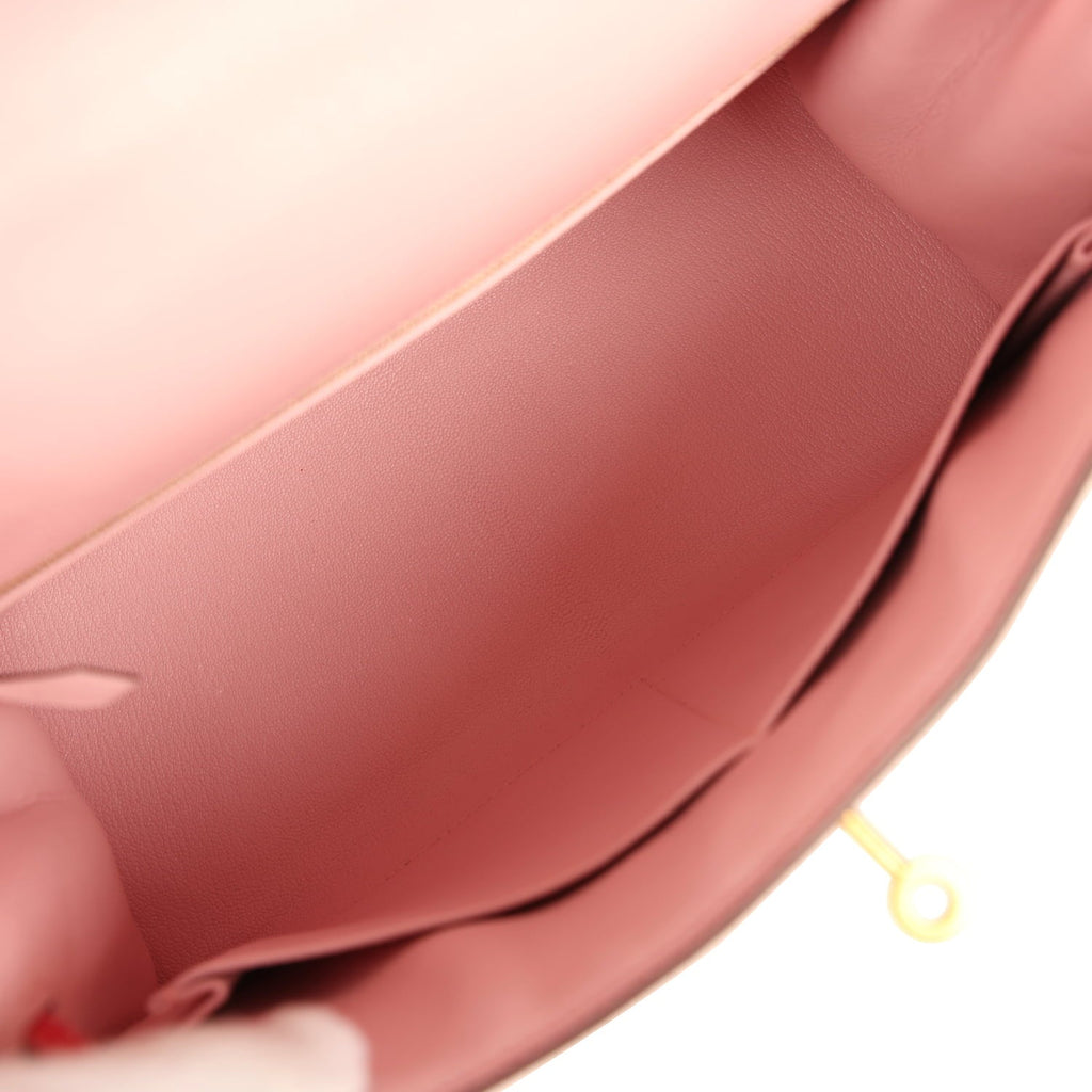 Pre-owned Hermes Special Order (HSS) Kelly Sellier 28 Rose Sakura and Rose Extreme Chevre Brushed Gold Hardware