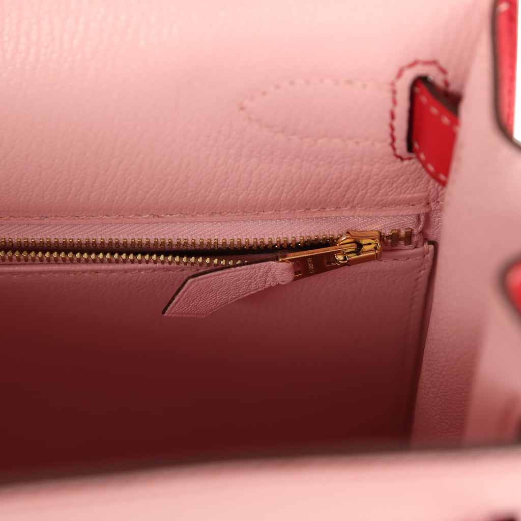 Pre-owned Hermes Special Order (HSS) Kelly Sellier 28 Rose Sakura and Rose Extreme Chevre Brushed Gold Hardware