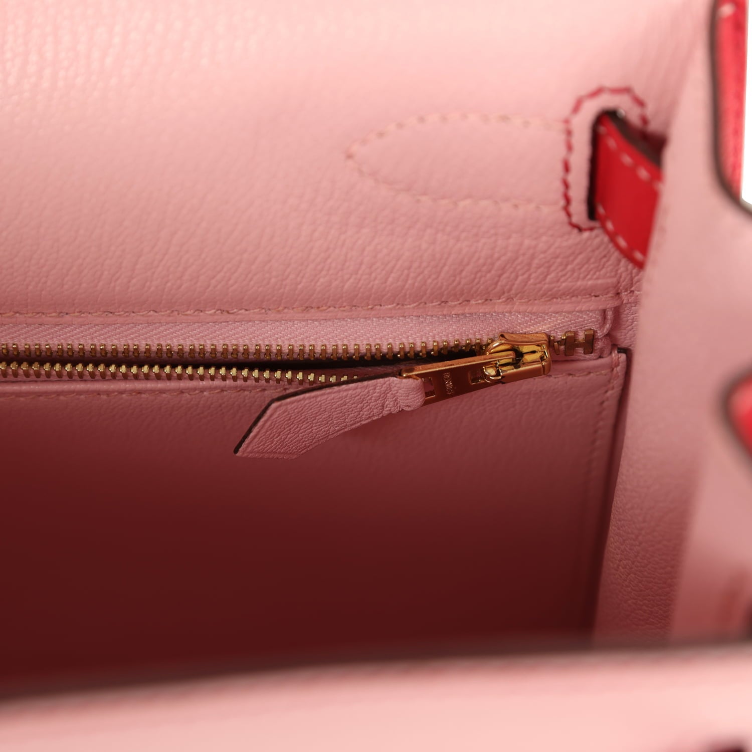 Pre-owned Hermes Special Order (HSS) Kelly Sellier 28 Rose Sakura and Rose Extreme Chevre Brushed Gold Hardware