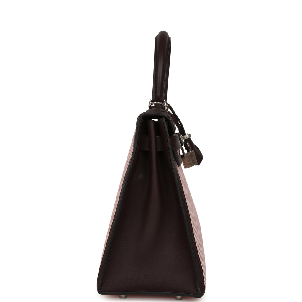 Hermes Quadrille Kelly Sellier 28 Rouge Sellier Swift and Ecru, White and Fambroise Toile Palladium Hardware